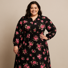 Kaylee Collared Black & Magenta Dress- PLUS