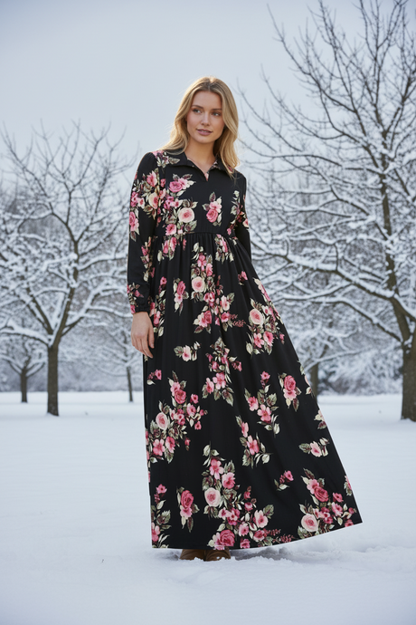 Kaylee Collared Black & Magenta Dress- PLUS