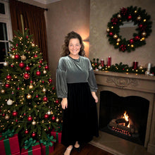 Amanda Velvet Two Tone Dress- Black & Silver