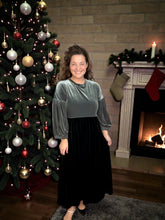 Amanda Velvet Two Tone Dress- Black & Silver