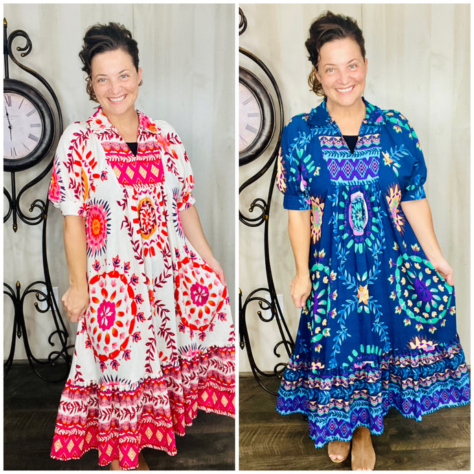Melissa Mixed Print Dress- Pink Mix or Navy Mix