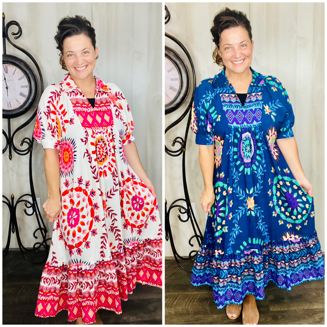 Melissa Mixed Print Dress- Pink Mix or Navy Mix