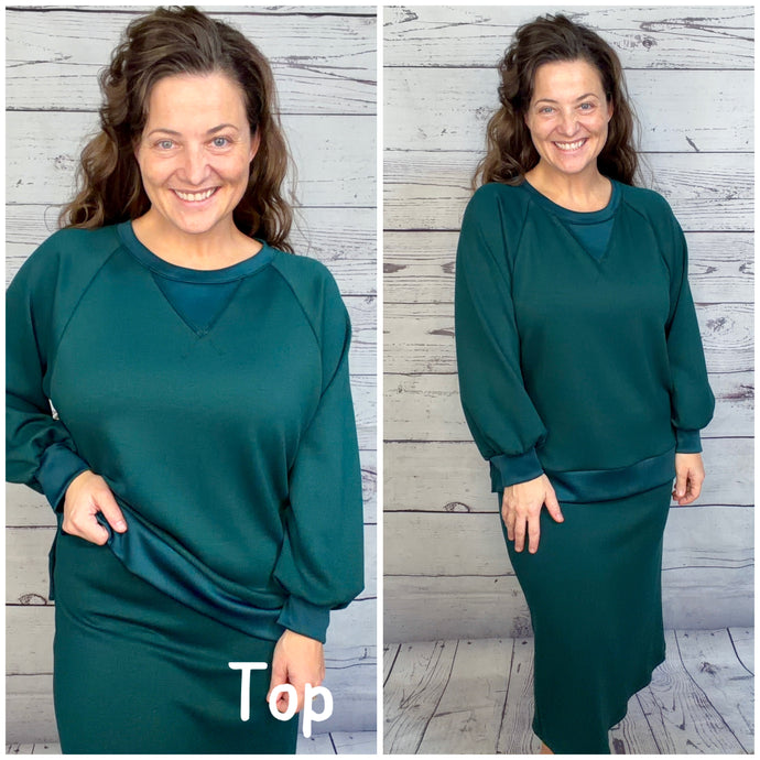 Addie Sweatshirt Style Top- Hunter Green