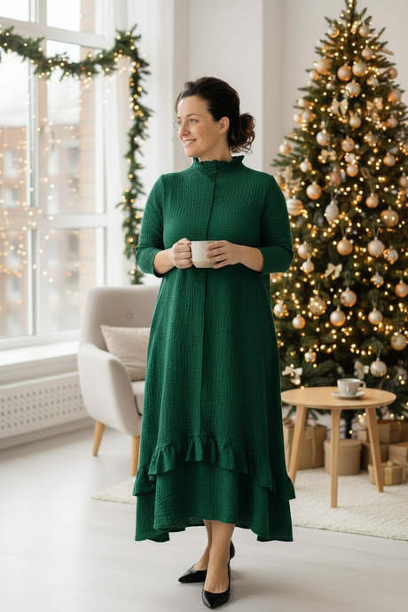 Jaqueline Ruffled Dress-Hunter Green