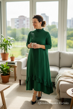 Jaqueline Ruffled Dress-Hunter Green