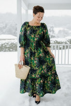 Lovely In Black & Floral- Modest Square Neckline Dress