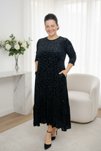 Kayla Ruffled Burnout Velvet Dress-Black Leopard