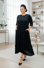 Kayla Ruffled Burnout Velvet Dress-Black Leopard