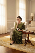 Kayla Ruffled Burnout Velvet Dress-Olive Leopard