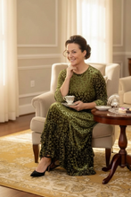 Kayla Ruffled Burnout Velvet Dress-Olive Leopard