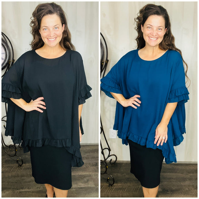 Stacy Woven Solid Blouse-Navy & Black