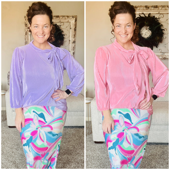 Bethany Bow Tie Top- Rose or Lavender