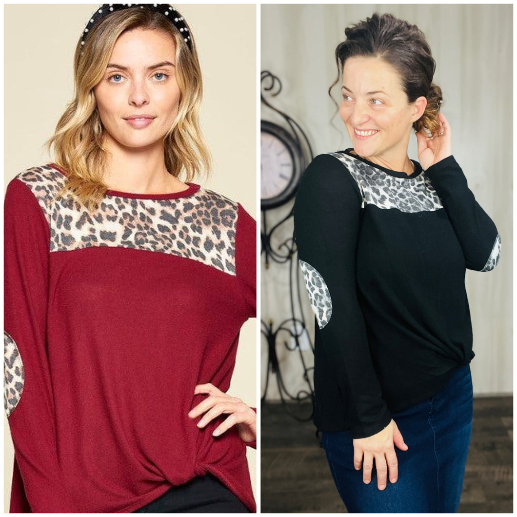 Leopard & Knot Top- Black or Burgundy