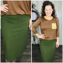 Miss Amy Pencil Skirt (Regular & Plus)- Olive Corduroy