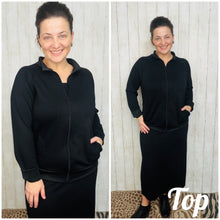 Addie Zip Up Sweatshirt Style Top- Black