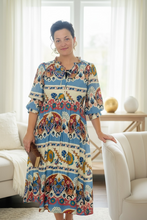 Larissa Blue Border Print Mix Dress