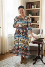 Larissa Blue Border Print Mix Dress