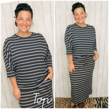 Marissa Ribbed Top- Brown & Blue Stripes