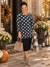 Samantha Ruffle High Low Tunic-Navy Polkadot