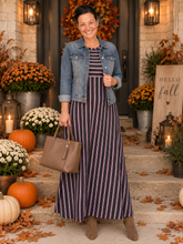 Everyday Style Dress- Brown & Pink Stripes