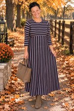 Everyday Style Dress- Brown & Pink Stripes