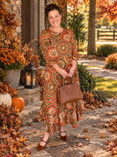 Harvest Season Rust Geometric & Ruffle Dress