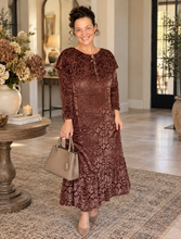Kayla Velvet Burnout Dress- Warm Brown