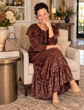 Kayla Velvet Burnout Dress- Warm Brown