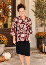 Burgundy & Floral Chrysanthemum Fashion Top