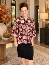 Burgundy & Floral Chrysanthemum Fashion Top