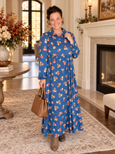 Kaylee Collared Blue & Rust Dress