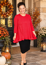 Samantha Ruffle High Low Tunic-Ribbed Red