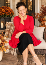 Samantha Ruffle High Low Tunic-Ribbed Red