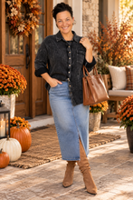 Mineral Washed Button Front Top- Ash Black