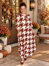 Power On The Day Dress-Brown Houndstooth