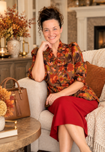Rust & Floral Ruffle Front Blouse