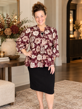 Burgundy & Floral Chrysanthemum Fashion Top
