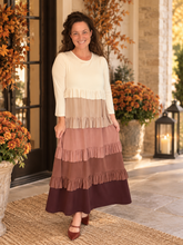 Misty Ruffle Tiered Dress-Cream & Taupe