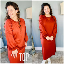 Addie Sweatshirt Style Top- Rust