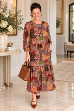 Kara Ruffle Dress- Rust, Brown & Olive