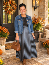 Everyday Style Dress- Brown & Blue Stripes