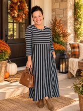 Everyday Style Dress- Brown & Blue Stripes