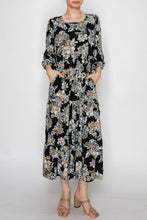 Mallory Black & Floral Square Neck Dress