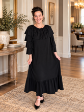 Kayla Ruffle Sleeves Dress-Black