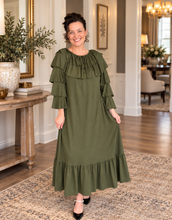 Kayla Ruffle Sleeves Dress-Olive