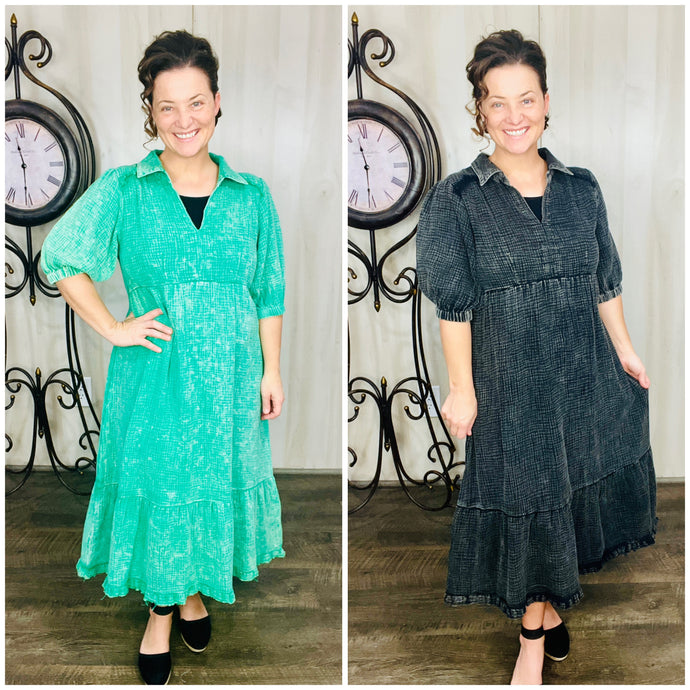 Cutesy Mineral Wash Dress- Green or Ash