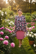 Dramatic High-Low Tunic -Navy Mixed Floral