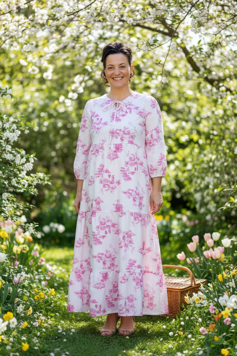 pink toile dress Cassie Tiered Boho Style Dress-Pink Small which allows for a Color:CHAMPAGNE_B Womens Easter Best Easter november23_drop01