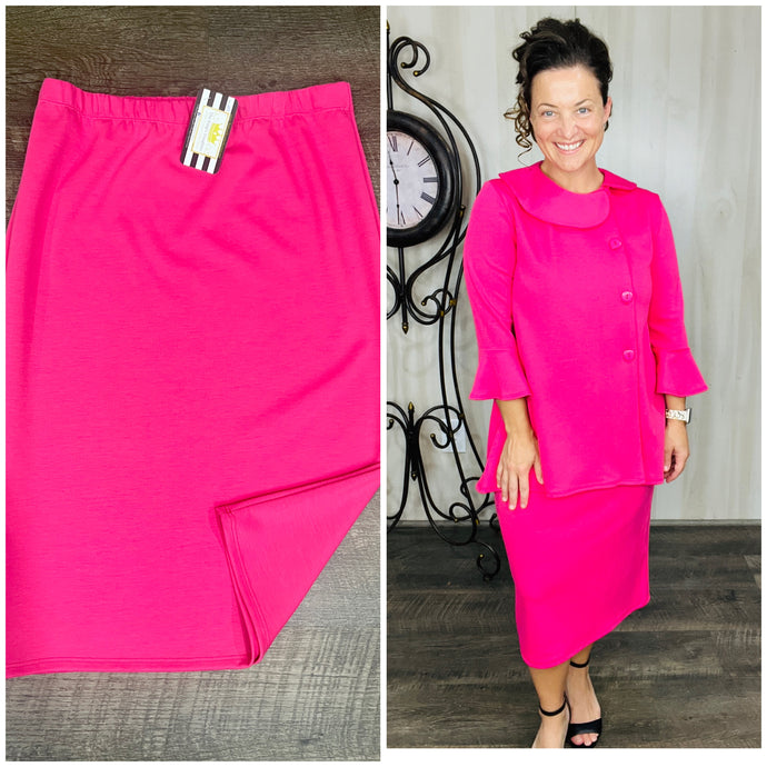 Lynn Hot Pink Modal Pencil Skirt-Regular & Plus