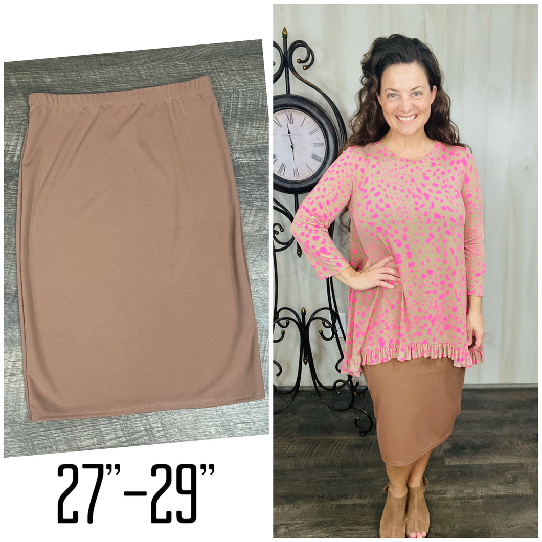 Miss Amy Thicker Fabric Pencil Skirt- (Regular & Plus) Camel (27